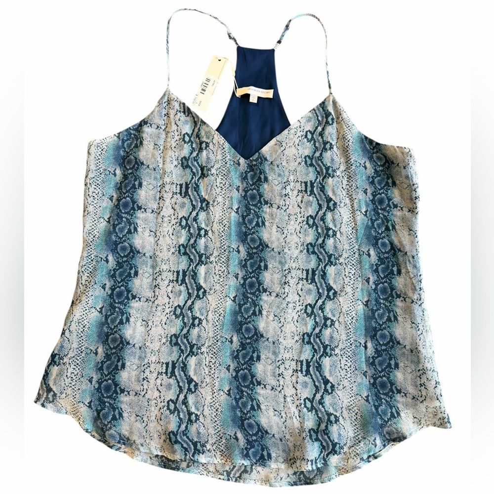 Lavender Brown 100% Silk Snakeskin Print Halter Tank Top – Size L Made‎ in USA